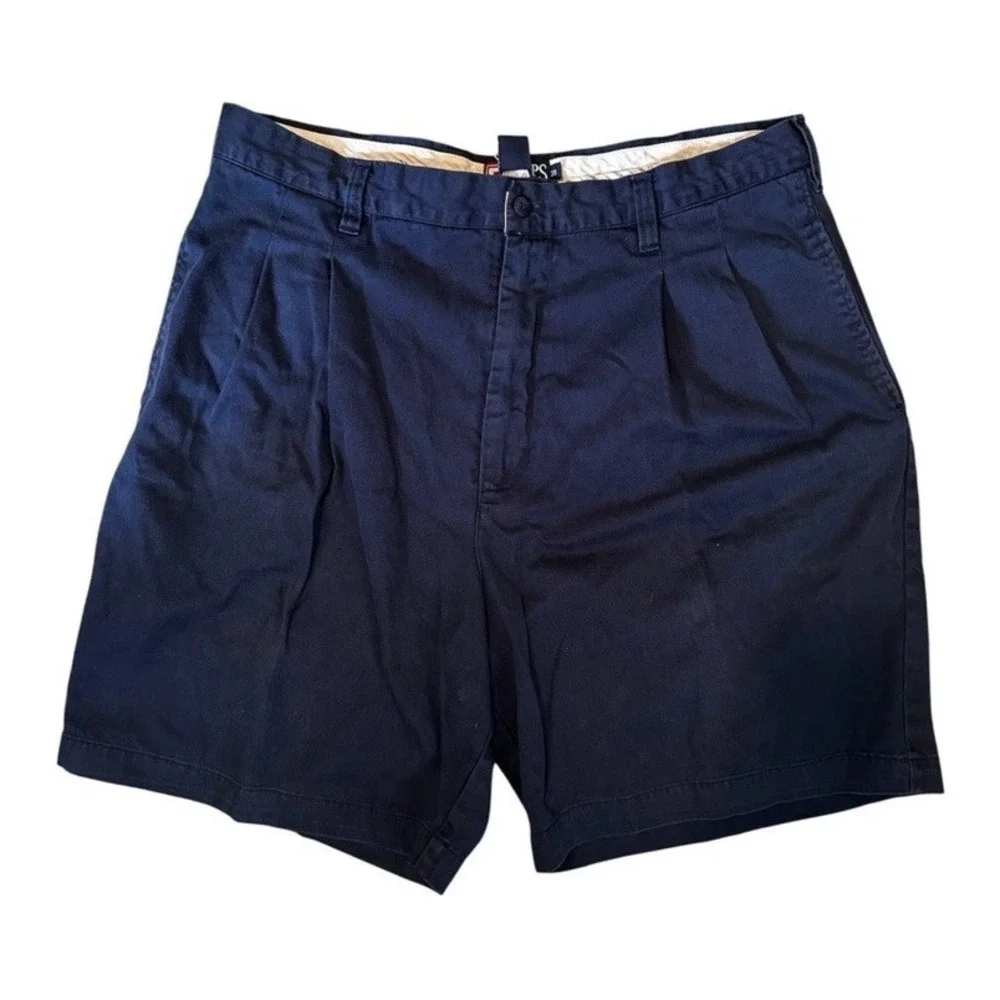 Chaps‎ Men's 31x7 Pleated Front 100% Cotton Chino Casual Shorts Navy Preppy